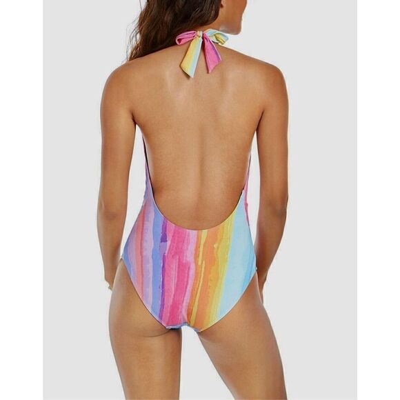 New. Rachel Roy plunge neck pastel swimsuit. Retails $129 - Picture 3 of 7